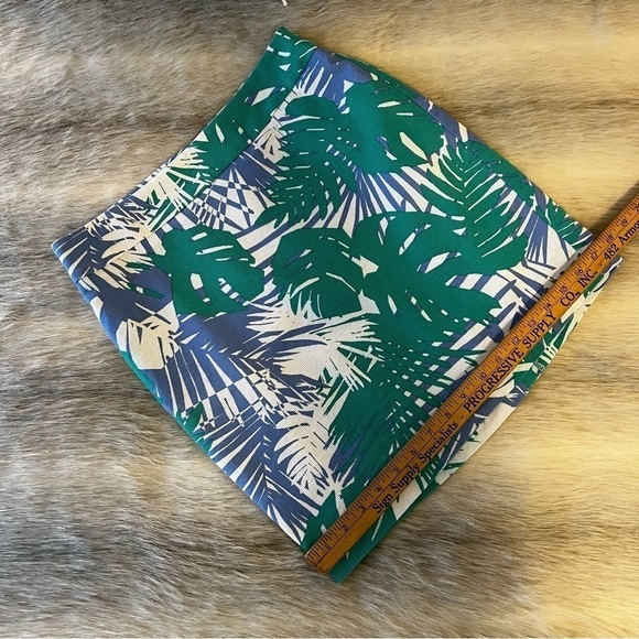Ann Taylor LOFT 4P Blue Green Tropical Leaves Lined Office Zipper Pencil Skirt - Picture 7 of 8